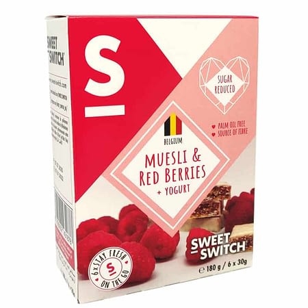 Javainių batonėliai su uogomis ir jogurtu, be cukraus, Sweet Switch (6vnt. x 30g) | ifood.lt