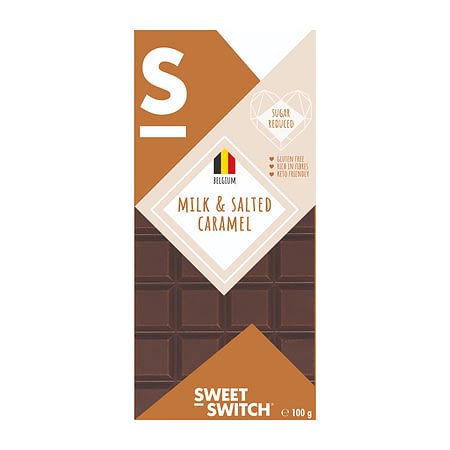 Belgiškas pieniškas šokoladas su sūdyta karamele, be cukraus ir glitimo, Sweet Switch (100g) | ifood.lt