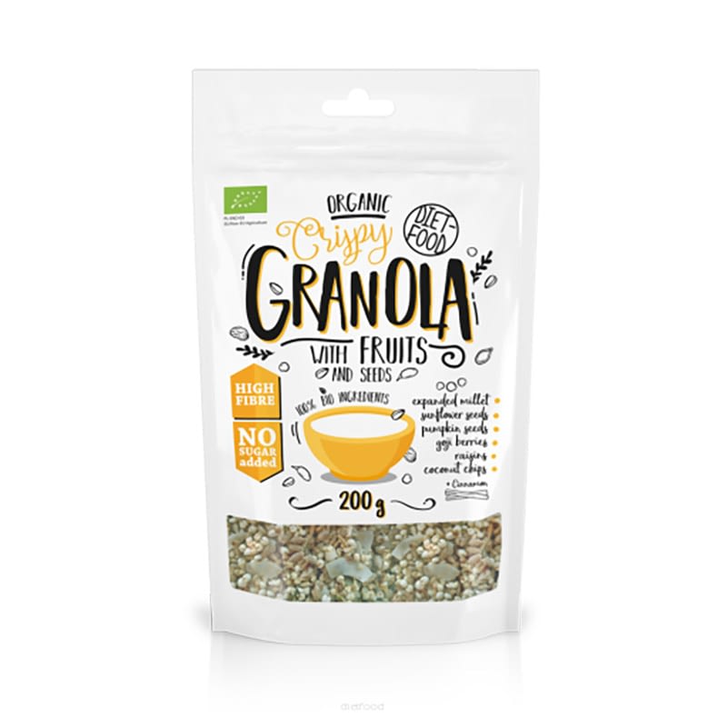 Ekologiška granola su vaisiais, be cukraus, Diet Food Granola Fruits (200g) | ifood.lt